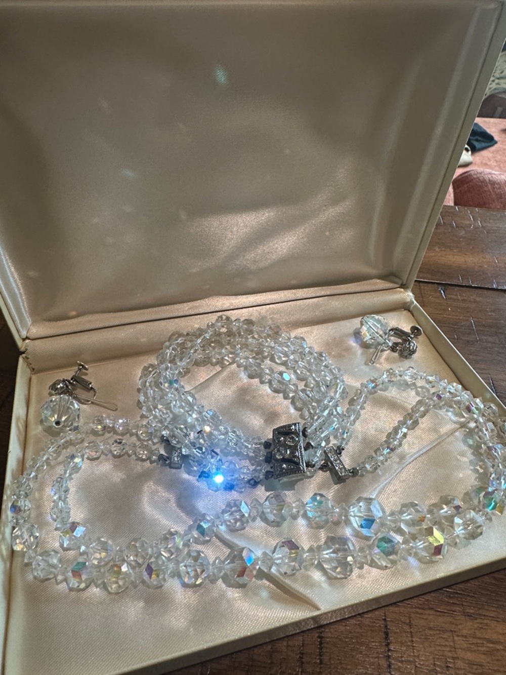 Crystal Bead Necklace, Bracelet and Earring Set in Clear - Unbranded